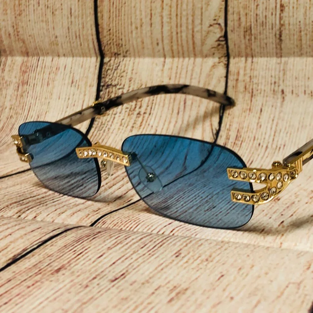 Men Women Sunglasses Blue Lens Fashion Diamond Retro Classic‎ Hip Hop Lentes New